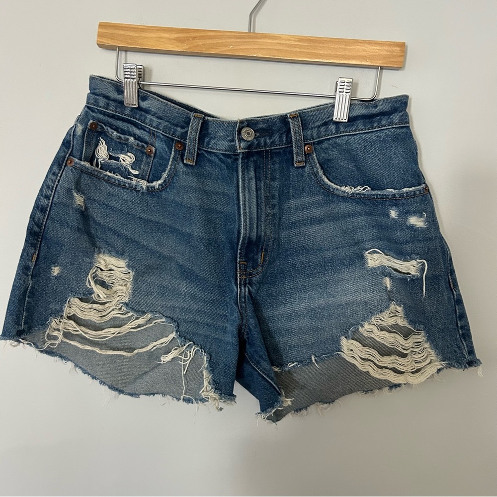 Abercrombie & Fitch Boyfriend Distressed Mid Rise Curve Love Jean Shorts